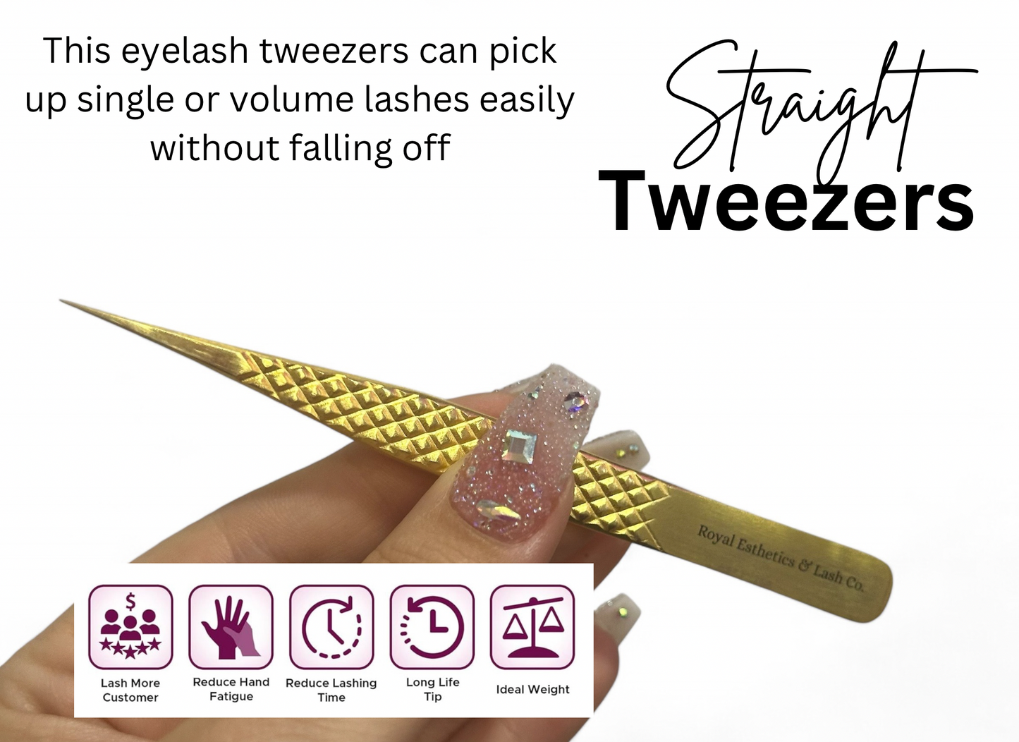 Fiber Tip Lash Extension Royalty Straight Tweezers GD-01