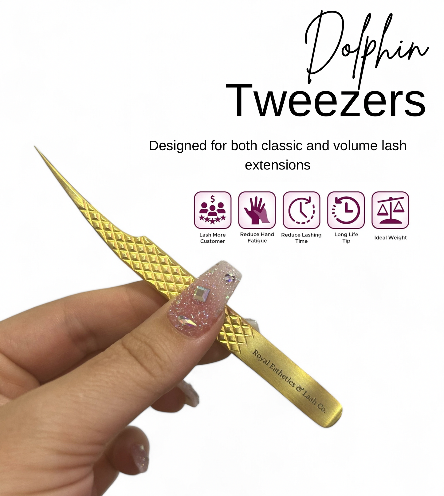 Fiber Tip Lash Extension Royalty Dolphin Tweezer GD-03